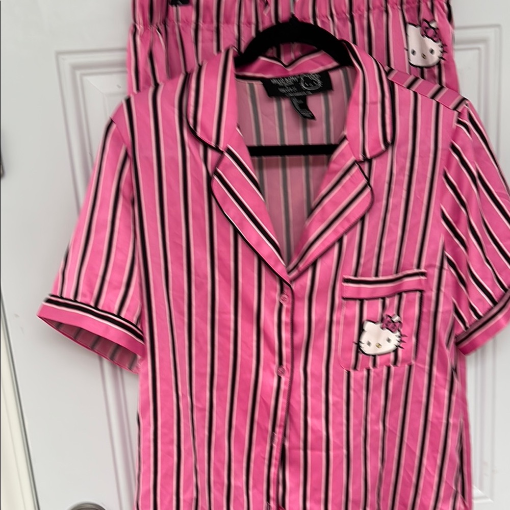 Hello Kitty Pink and Black Striped Kids Pajama Set